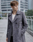 Men’s Double-Breasted Suede Trench Coat – Imitation Deerskin Mid-Length Plus-Size Casual Coat