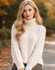 Turtleneck Cable-Knit Sweater for Women