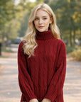 Turtleneck Cable-Knit Sweater for Women