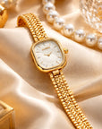 Women Gold Rectangular Quartz Watch – Elegant Small Dial Stainless Steel Strap 30M Waterproof Business Fashion Wristwatch