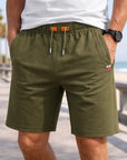Men Cotton Stretch Shorts – Breathable Mid-Waist Straight Fit Summer Shorts with Zipper Pockets & High Elastic Comfort