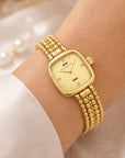 Women Gold Rectangular Quartz Watch – Elegant Small Dial Stainless Steel Strap 30M Waterproof Business Fashion Wristwatch