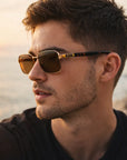Men Natural Crystal Polarized Sunglasses – Titanium Alloy Semi-Rimless UV400 Protection Eyewear for Driving & Outdoor Use