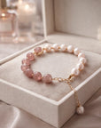 Women Natural Pearl Heart Bracelet – Adjustable Elastic Strawberry Crystal Beaded Bracelet