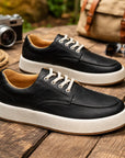 Men Genuine Leather Board Shoes – Premium Split Leather Sneakers with Cushioned Insole & Wear-Resistant Rubber Sole