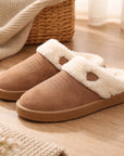 Unisex Thermal Leather House Slippers – Warm Fur Lined Slip-On Winter Indoor Shoes with EVA Sole
