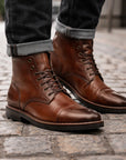 Men Retro Martin Boots – Classic American Lace-Up PU Leather Ankle Boots with Rubber Sole