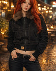 Women American Fur Collar Jacket – Loose Fit Vintage Streetwear Lapel Coat