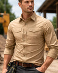Men’s Workwear Utility Shirt – Durable Polyester Long Sleeve Construction & Mechanic Job Shirt with Four Flap Pockets