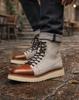 Men Genuine Leather High-Top Boots – Frosted Cowhide Lace-Up Workwear Style Anti-Slip Rubber Sole