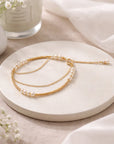 Women Double-Layer Freshwater Pearl Bracelet – 14K Gold Plated Handmade Minimalist Tassel Jewelry