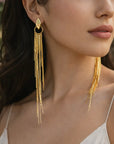 Women 24K Gold Plated Long Tassel Metal Earrings – Retro Geometric 14cm Statement Jewelry
