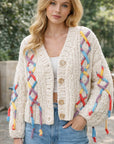 Women Chunky Knit Cardigan – Hand-Knitted V-Neck Single-Breasted Relaxed Fit Sweater