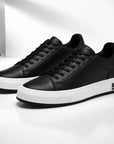 Men Breathable Leather Sneakers – Lightweight Lace-Up Casual Sports Shoes with Height Increase Sole