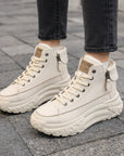 Women High-Top Platform Casual Sneakers – Thick-Soled Round Toe Breathable Fashion Shoes