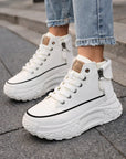 Women High-Top Platform Casual Sneakers – Thick-Soled Round Toe Breathable Fashion Shoes