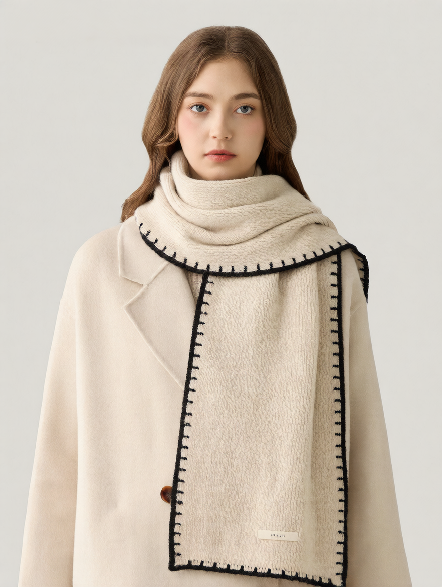 Women’s Wool Scarf Set – Soft Warm Color Block Winter Scarf with Gift Box, Long Windproof Wrap for Outdoor &amp; Everyday Wear