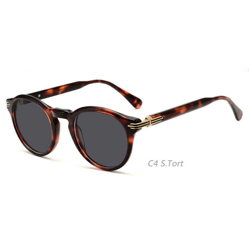 Japanese-style Men&#39;s Retro Pattern Cloth Round Frame UV-proof Sunglasses