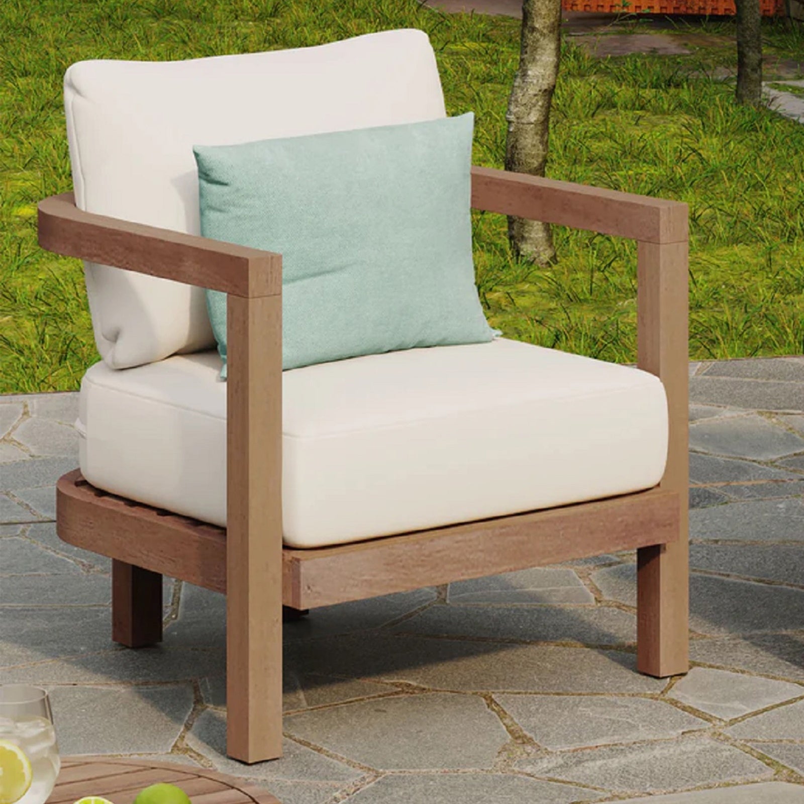 Outdoor Acacia Wood Patio Club Chair ( USA ONLY + 3 TO 5 DAYS SHIPPING)