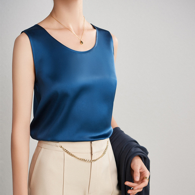 Women 100% Mulberry Silk Sleeveless Camisole Top – Satin Loose Fit Elegant Solid Color Summer Layering Vest