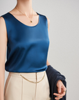 Women 100% Mulberry Silk Sleeveless Camisole Top – Satin Loose Fit Elegant Solid Color Summer Layering Vest