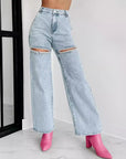 Women’s Washed Chain Ripped Jeans - Straight Leg Comfort