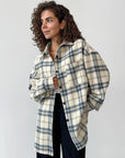 Lapel Loose Plaid Long Sleeve Shirt women