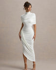 Women’s Elegant Slim-Fit Pleated Maxi Dress – High-Waist Milk Silk Fashion Lady Pullover Gown
