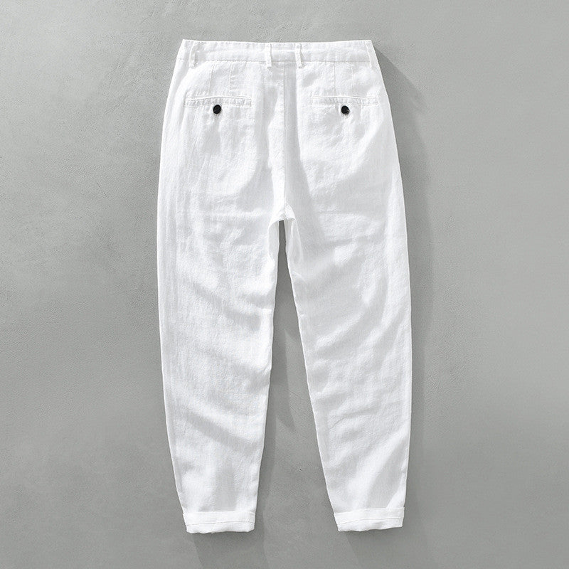 Men’s Pure Linen Loose Casual Cropped Pants – Lightweight Summer Comfort
