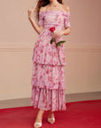 Women’s Floral Off-the-Shoulder Tiered Maxi Dress – Elegant Flowing Summer Charm