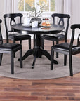 5pc Set Round Table 4x Side Chairs Cushion Fabric Upholstery Seat Rubberwood Black Color Furniture ( USA ONLY + 3 TO 5 DAYS SHIPPING)