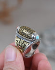 S925 Silver Vintage Craftsmanship Golden Rotatable Six-character Mantra Ring men