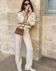 Lapel Long Sleeve Straight-leg Pants Women's Suit