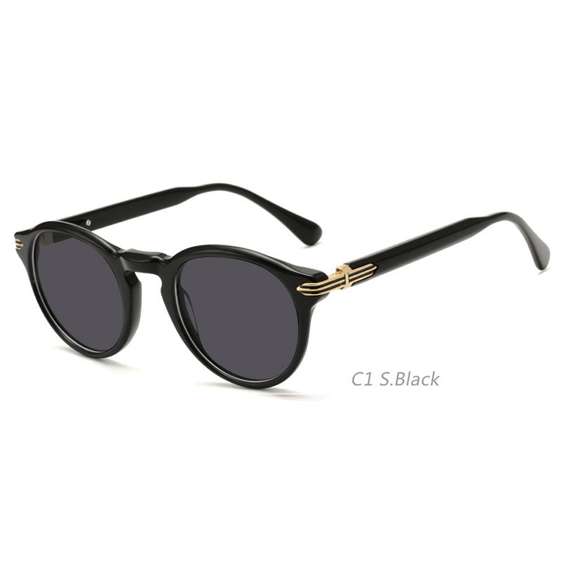 Japanese-style Men&#39;s Retro Pattern Cloth Round Frame UV-proof Sunglasses