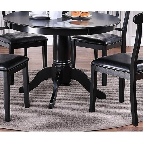 5pc Set Round Table 4x Side Chairs Cushion Fabric Upholstery Seat Rubberwood Black Color Furniture ( USA ONLY + 3 TO 5 DAYS SHIPPING)