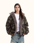 Women's Hooded Camouflage Jacket Cotton-padded