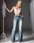 Women’s Vintage Embroidered Bootcut Jeans – Timeless Denim with a Modern Twist