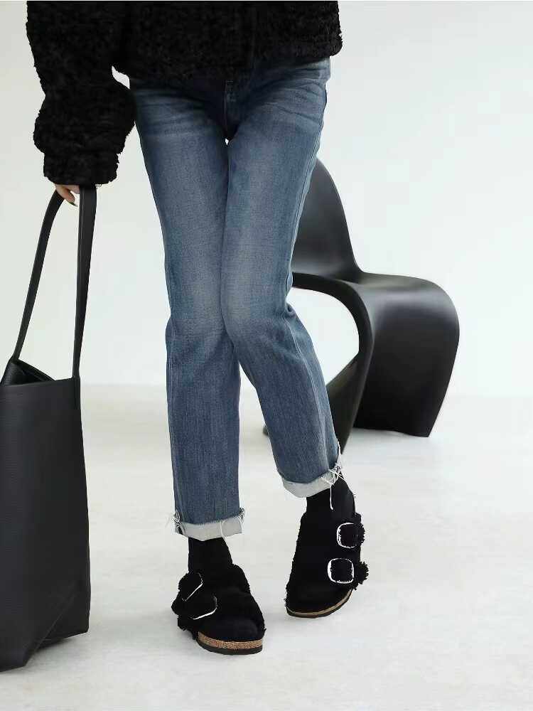 Women’s Lazybones Outdoor Fur Slippers – Warm Cotton Cork Sole Casual Non-Slip Slides