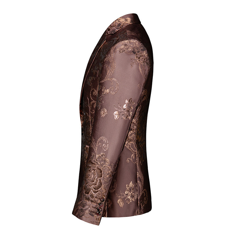 Men’s Floral Gilded Blazer – Slim Fit Cotton Blend Casual Suit Jacket