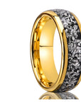 Gold Tungsten Steel Ring with Meteorite Inlay - Unisex Minimalist Band (US 7-13) Electroplated