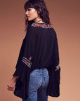 Women's Bohemian V-neck Lace-up Embroidered Top