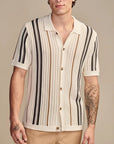 Men’s Hollow-Out Knit Polo Cardigan – Striped Short-Sleeve Casual shirt