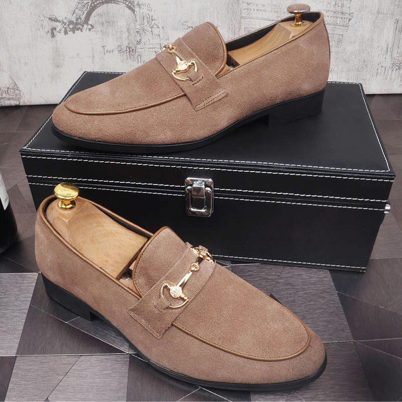 Men’s Genuine Leather Slip-On Shoes – Light Luxury Suede Beanie Loafers