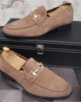 Men’s Genuine Leather Slip-On Shoes – Light Luxury Suede Beanie Loafers