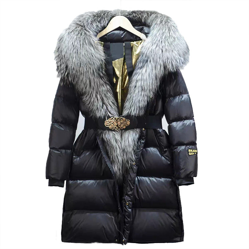 Extended Black Golden Lock Warm Fox Fur COAT  (3 TO 7 DAYS SHIPPING)