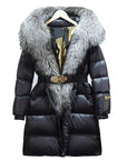 Extended Black Golden Lock Warm Fox Fur COAT  (3 TO 7 DAYS SHIPPING)