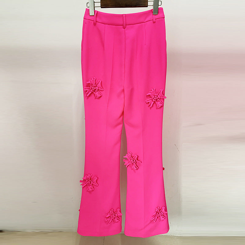 WHITE / PINK  Three-dimensional Flower Decoration Pants