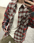 High Quality Loose Red Plaid Shirt For Men And Women