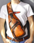 Men’s Genuine Cowhide Leather Chest Bag – Simple Retro Crossbody Satchel