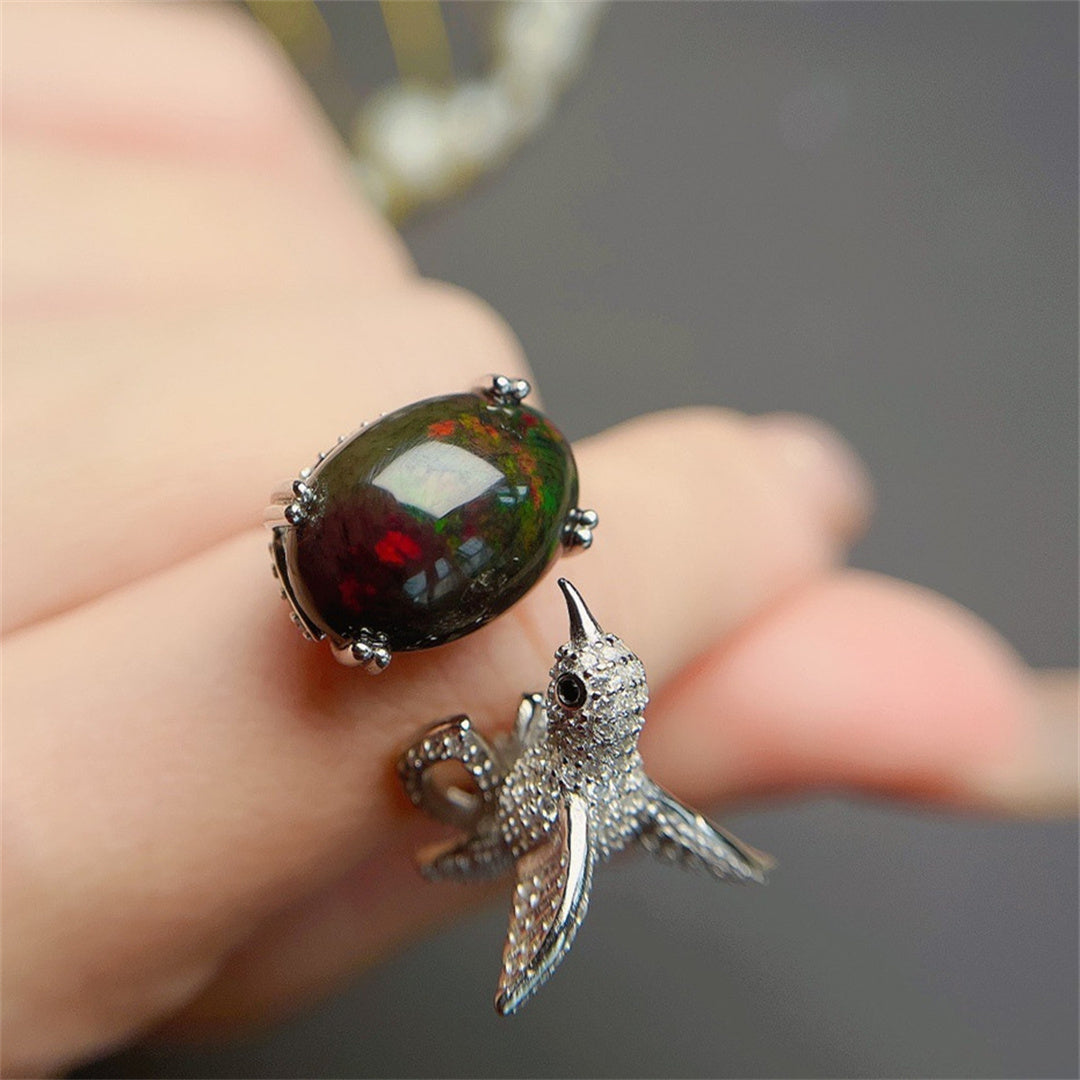 Natural Black Opal Ring For Women (3 to 7 days shipping)